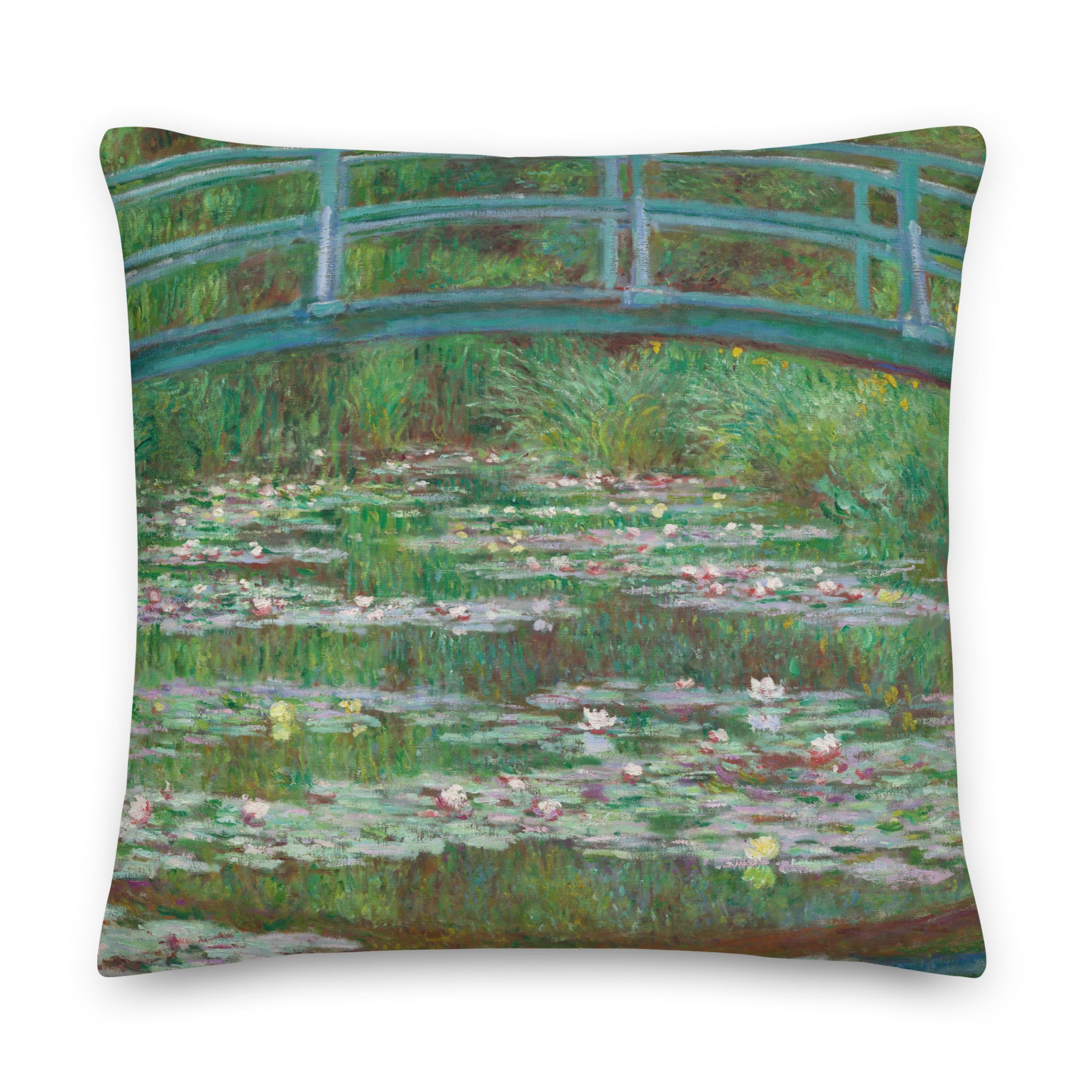 Luxurious Japanese Footbridge Monet Pillow Artwork for Elegant Home Decor - Rosetta Creative Boutique